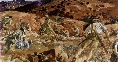 The Charge of the 3rd Light Horse Brigade at the New 7 August 1915. Painting (cropped) by George Lambert, 1924.