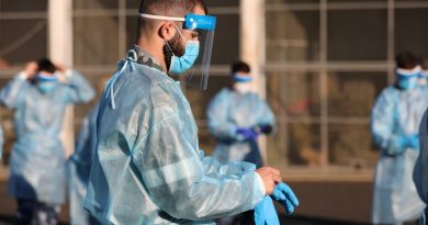 Seaman Jack Foulstone practices correct application of Personal Protective Equipment (PPE) in preparation for their deployment on Operation COVID-19 Assist. Story and photo: Captain Kristen Daisy Clelend