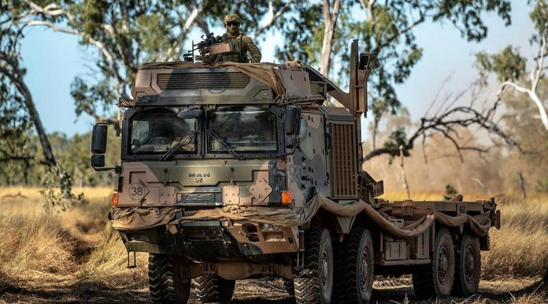 Soldiers of 7 Combat Service Support Battalion, drive a HX77 Truck as an escort during Exercise Diamond Walk at Shoalwater Bay, Queensland. Story by Captain Jesse Robilliard. Photo by Private Jacob Hilton.