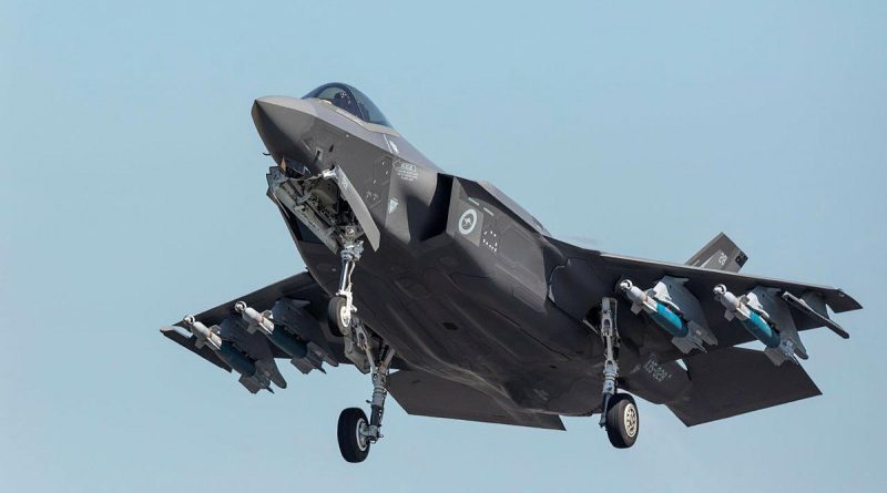 An F-35A Lightning II takes off with its payload of GBU-12 bombs from RAAF Base Darwin during Exercise Arnhem Thunder 21. Story by Flight Lieutenant Robert Cochran. Photo by Leading Aircraftman Stewart Gould.