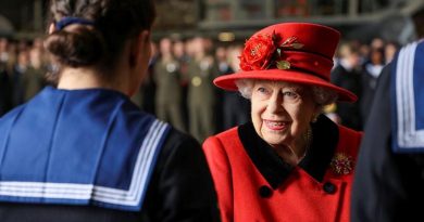 Queen Elizabeth talks with members of the ships company of the Royal Navy aircraft carrier HMS Queen Elizabeth in Portsmouth on 22 May 2021, just hours before the UK Carrier Strike Group sailed for its first operational deployment. UK MoD Crown copyright. Photo by Petty Officer Jay Allen.