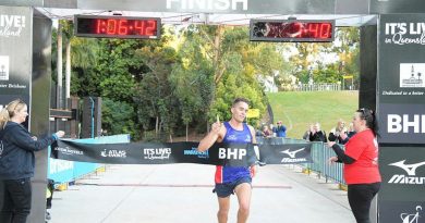 Sergeant Kieren Perkins winning his age category in the Brisbane Half Marathon. Story by Flying Officer Evita Ryan.