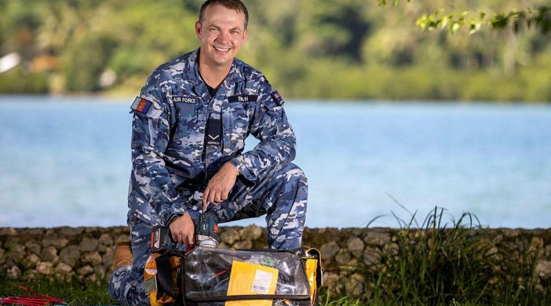 Leading Aircraftman Joseph Swain is on deployment alongside Australian Army personnel in Vanuatu installing off-grid solar panel systems to power radios in remote locations. Story and photo by Corporal Olivia Cameron.