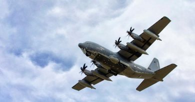 A United States Air Force 353rd Special Operations Group MC-130J Commando II passes over RAAF Base Richmond during Exercise Teak Action. Story by Eamon Hamilton. Photo by Corporal David Said.