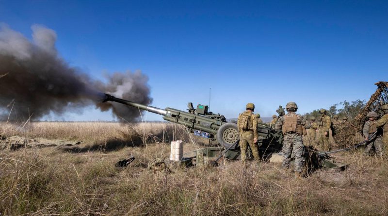 Royal Australian Artillery and the United States Marine Corps fire an Australian M777 Howitzer at Shoalwater Bay Training Area during TS21. Story by Private Jacob Joseph. Photo by Trooper Jarrod McAneney.