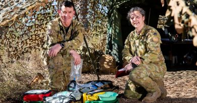 Army veterinarian officer Major Kendall Crocker and veterinary assistant Private Lianne Salerno, at the Townsville Field Training Area in during TS21. Story by Flight Lieutenant Chloe Stevenson. Photo by Leading Aircraftwoman Emma Schwenke.