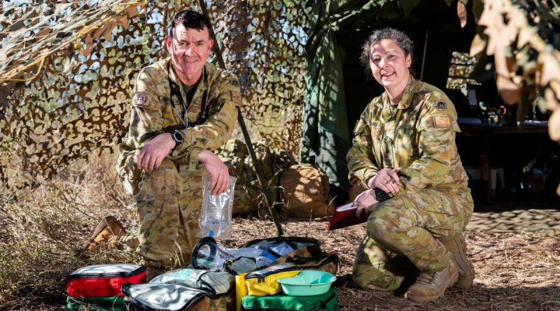 Army veterinarian officer Major Kendall Crocker and veterinary assistant Private Lianne Salerno, at the Townsville Field Training Area in during TS21. Story by Flight Lieutenant Chloe Stevenson. Photo by Leading Aircraftwoman Emma Schwenke.