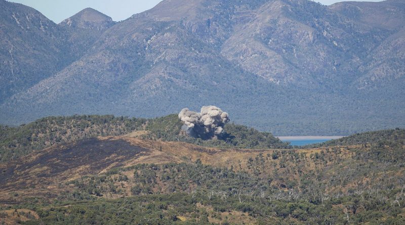 A F-35B Lightning II drops a GBU-12 – 500LB Paveway II Laser Guided Bomb on Townshend Island, during TS2. Story by Captain Dan Mazurek. Photo by Leading Aircraftwomman Jacqueline Forrester.