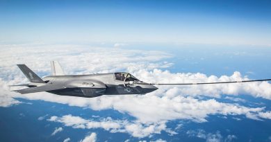 A United States Marine Corps F-35B Lightning II aircraft connects to the KC-30A Multi-Role Tanker Transport aircraft refuelling hoseduring Exercise Talisman Sabre 2021. Story by Eamon Hamilton. Photo by Sergeant Ben Dempster.