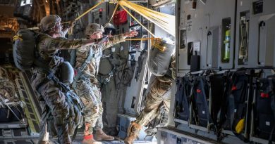 Alaskan based US Army paratroopers from 3rd Battalion, 509th Parachute Infantry Regiment, 4th Infantry Brigade Combat Team (Airbone), 25th Infantry Division “Spartan Brigade”, paradrop from a RAAF C-17A on Talisman Sabre 21. Story by Flight Lieutenant Chloe Stevenson. Photo by LACW Emma Schwenke.