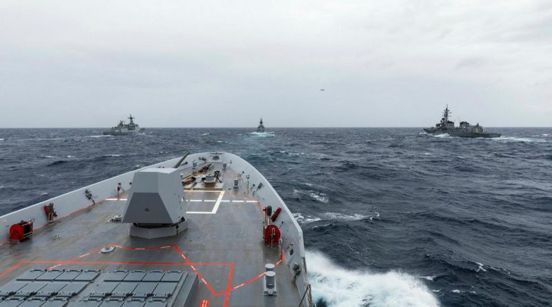 HMAS Brisbane conducts officer-of-the-watch manoeuvres with JS Makinami, ROKS Wang Geon and HMAS Parramatta during Exercise Talisman Sabre 2021. Story by Lieutenant Sarah Rohweder. Photo by Leading Seaman Daniel Goodman.