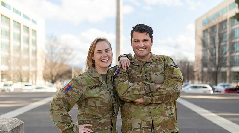 Australian Army public affairs officers, and married couple, Captains Karyn and Dan Mazurek in Canberra. Story by Captain Annie Richardson. Photo by Jay Cronan.