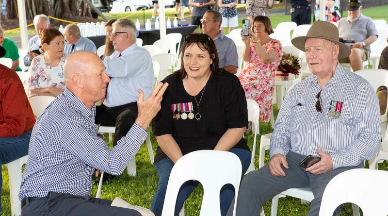 Representing the families of crew members of Catalina A24-50 at the Cairns memorial service are Greg Oliver, left, with Deanne Lawrence and Melville Lawson. Story by Wing Commander Mary Anne Whiting. Photo by Warrant Officer Ian Gosper.