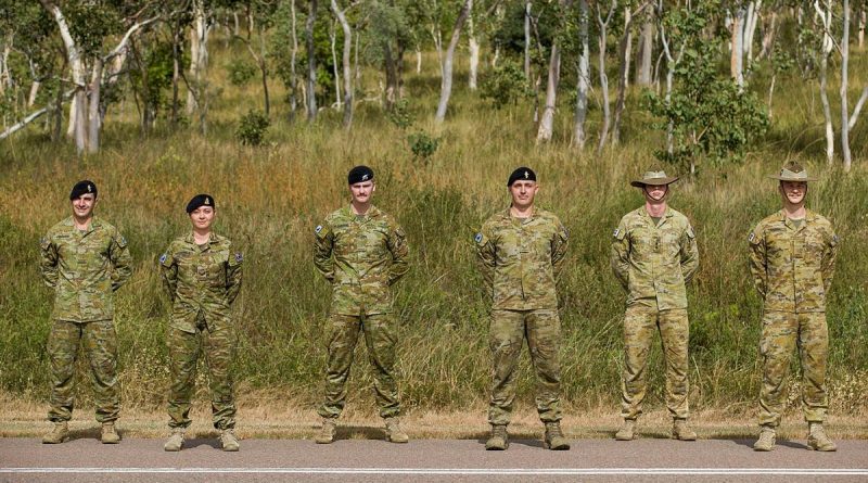 The personnel who helped the injured motorcyclist, from left, Craftsman Michael Fisicaro, Corporal Dannielle Fitzgerald, Trooper Thomas Flemming, Lance Corporal Cameron Taylor, Lieutenant Brock Clarke and Signaller Jarrod O'Brien. Story by Captain Diana Jennings.