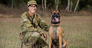 Private Beata Wawrzynowicz and Military Police Dog Azura, of the 1st Military Police Battalion, at Lavarack Barracks, Townsville, for Exercise Talisman Sabre. Story by Flight Lieutenant Chloe Stevenson. Photo by Leading Aircraftwoman Emma Schwenke.