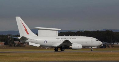 E-7A Wedgetail aircraft prepares to depart for flying operation at RAAF Base Williamtown, NSW, during Exercise Talisman Sabre. Story by Bettina Mears. Photo by Sergeant David Gibbs.
