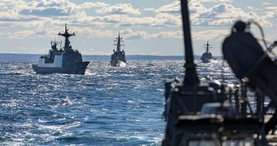 HMAS Brisbane conducts maritime manoeuvres with ships from Japan, South Korea and the US during Exercise Pacific Vanguard. Story by Lieutenant Sarah Rohweder. Photo by Leading Seaman Daniel Goodman.