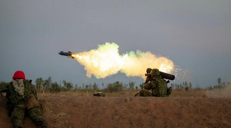 A Japan Ground Self-Defence Force soldier fires a Type 01 LMAT anti-tank missile during Exercise Southern Jackaroo, held at the Mount Bundey Training Area. Story and photo by Private Jacob Joseph.