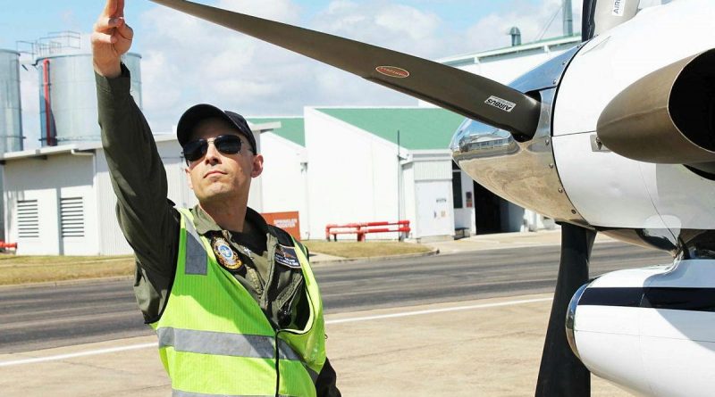 No. 32 Squadron pilot and Detachment Commander Flight Lieutenant Murray Turland performs pre-flight checks on a King Air before a flight in support of Exercise Talisman Sabre. Story by Flight Lieutenant Julia Ravell.