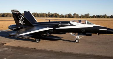 No. 75 Squadron F/A-18A Hornet A21-018 sports a bold black-and-white commemorative livery ahead of the squadron's transition to the F-35A Lightning II in 2022. Story by Flight Sergeant Josa Kohler. Photo by Sergeant Ben Dempster.