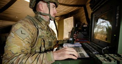 Unmanned aerial vehicle captain Lance Bombardier Lewis Day operates a Shadow 200 from a ground control station during Exercise Dragon Sprint at the Townsville Field Training Area. Story and photo by Petty Officer Lee-Anne Cooper.