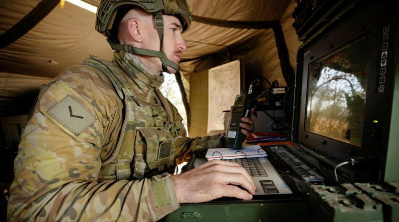 Unmanned aerial vehicle captain Lance Bombardier Lewis Day operates a Shadow 200 from a ground control station during Exercise Dragon Sprint at the Townsville Field Training Area. Story and photo by Petty Officer Lee-Anne Cooper.