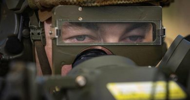 Gunner Nathan Wood, of the 16th Regiment, Royal Australian Artillery, observes a target during the RBS 70 man-portable air defence missile system training serial at the Shoalwater Bay Training Area. Story by Petty Officer Jake Badior. Photo by Corporal Madhur Chitnis.