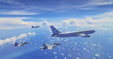 RAAF KC-30A aircraft refueling a No. 6 Squadron EA-18G Growler aircraft during the ferry from Australia to the United States for Exercise Distant Frontier ahead of Exercise Red Flag Alaska. Story by Flying Officer Bronwyn Marchant.