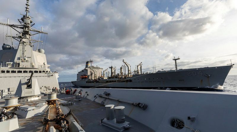 HMAS Brisbane conducts a Replenishment at Sea with USNS Rappahannock, off the coast of Queensland, during Exercise Talisman Sabre 2021. Story by Lieutenant Sarah Rohweder. Photo by Leading Seaman Daniel Goodman.