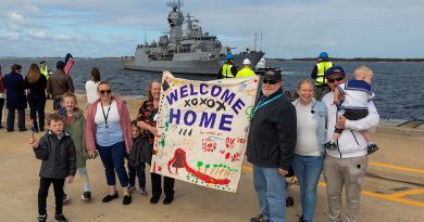 Family and friends of Petty Officer Boatswain Glen Nipperess, welcome home HMAS Ballarat following a four-month deployment, to Fleet Base West in Western Australia. Story by Lieutenant Gary McHugh. Photo by Leading Seaman Ronnie Baltoft.