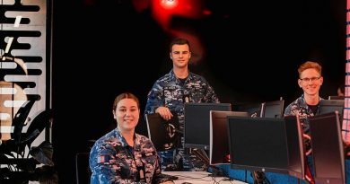 Air Force Officer Cadets Josephine Curtis, left, William Farrell and Elliot Parker, from the Australian Defence Force Academy, are training to become cyber security officers. Story by Flying Officer Lily Lancaster. Photo by Leading Aircraftman Adam Abela.