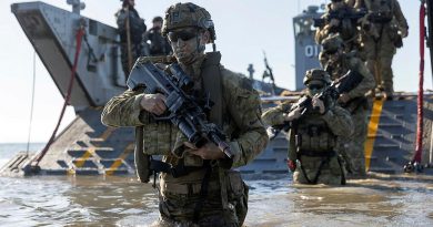 Personnel from the 3rd Battalion Royal Australian Regiment, conduct a beach assault on Forrest Beach, Queensland, during Exercise Talisman Sabre 2021. Story by Private Jacob Joseph. Photo by Leading Aircraftwoman Jacqueline Forrester.