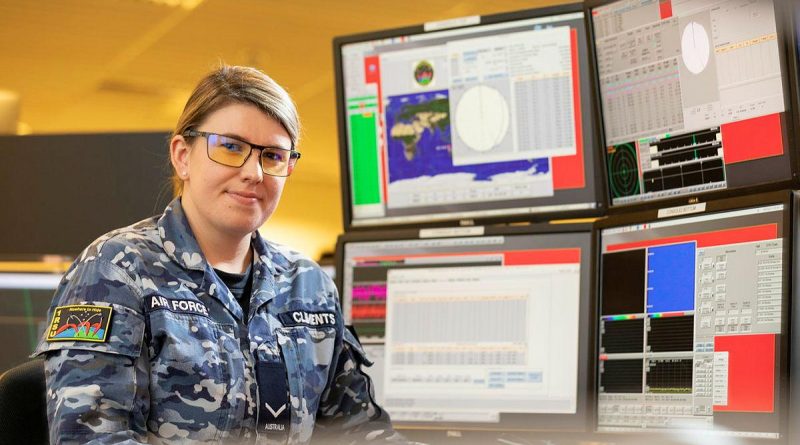 Air Surveillance Operator No. 1 Remote Sensor Unit Leading Aircraftwoman Amy Clements monitors space tracking systems at RAAF Base Edinburgh, South Australia. Story by Bettina Mears. Photo by Leading Aircraftman Stewart Gould.