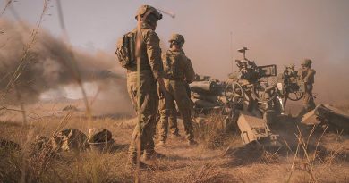 Soldiers from the Australian Army's 1st Regiment, Royal Australian Artillery, engage a target with M777 Howitzer during a firepower demonstration at Shoalwater Bay Training Area, Queensland, as part of Exercise Talisman Sabre 2021. Photo by Corporal Madhur Chitnis.