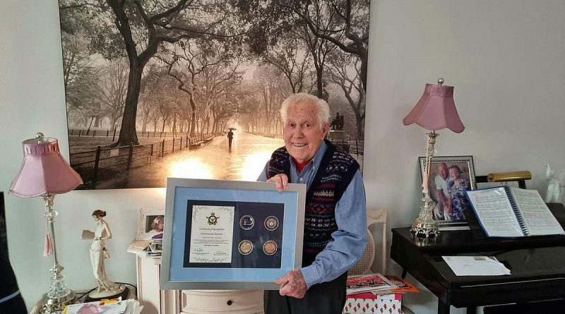 World War II veteran Geoff Bydder with his Air Force 2021 commemorative memento. Story by Warrant Officer Bradley Parmenter.