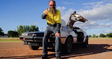 New Delorean owner William in Croydon, Queensland, shows his appreciation for Classics for a Cause.