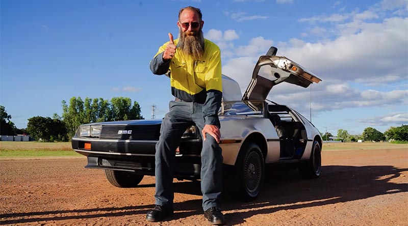 New Delorean owner William in Croydon, Queensland, shows his appreciation for Classics for a Cause.