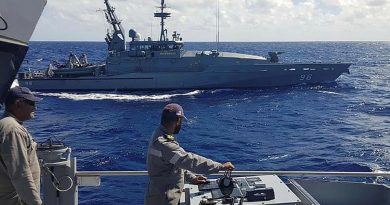 HMAS Glenelg sails in company with RFNS Savenaca between Fiji and Vanuatu as part of Operation Island Chief. Story by Lieutenant Sarah Rohweder. Photo by Republic of Fiji Navy.