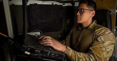 Gunner Akbar Joeharris, from the 4th Regiment, Royal Australian Artillery, monitors the Advanced Field Artillery Tactical Data System inside a command post Bushmaster vehicle during Exercise Talisman Sabre. Story by Warrant Officer Class 2 Max Bree. Photo by Corporal Jarrod McAneney.