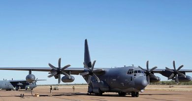 A Royal Australian Air Force C-130J Hercules, left, is refuelled from a U.S. MC-130J Air Commando II during a forward area refuelling point training scenario at RAAF Base Tindal during Exercise Talisman Sabre 2021. Story by Eamon Hamilton and Flight Lieutenant Nick O’Connor. Photo by 1st Lt. Joshua Thompson.