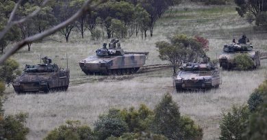 Hanwha Defense Australia Redback Infantry Fighting Vehicle (front) and Rheinmetall Defence Australia LYNX KF41 Infantry Fighting Vehicle (back), conduct LAND 400 Phase 3 user evaluation trials at Puckapunyal Military Area, Victoria. Photo by Corporal Sagi Biderman. 