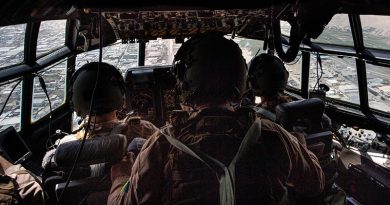 An RNZAF C130 flies into Kabul to assist in the evacuation of foreign nationals. NZDF photo.