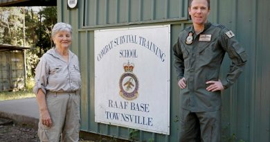 Commanding Officer Combat Survival Training School Squadron Leader Simon Longley with historian Lynette Silver, who has researched the World War II Sandakan death marches. Story by Corporal Veronica O'Hara. Photo by Corporal Veronica O’Hara.