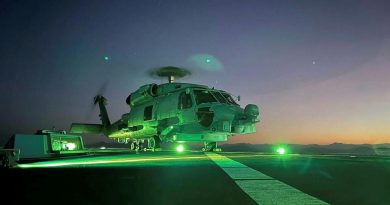 HMAS Parramatta's embarked MH-60R prepares to launch from the flight deck during Exercise Talisman Sabre. Story by Lieutenant Sarah Rohweder.