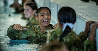 Finau Lapuaha, of the Marsden State High School rugby league team, during a familiarisation swim before tackling the over-water obstacle course at Gallipoli Barracks. Story by Captain Jesse Robilliard. Photo by Private Jacob Hilton.