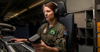 Sergeant Taryn Allen from No. 11 Squadron on board a P-8A Poseidon during Exercise Talisman Sabre 2021. Story by Flight Lieutenant Chloe Stevenson. Photo by Leading Aircraftwoman Emma Schwenke.