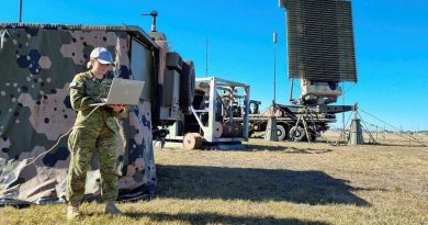 Air surveillance operator Leading Aircraftwoman Olivia Towns monitors communication systems for the No. 114 Mobile Control and Reporting Unit BlueJay system at Evans Head Memorial Airfield during Exercise Talisman Sabre. Story by Bettina Mears.