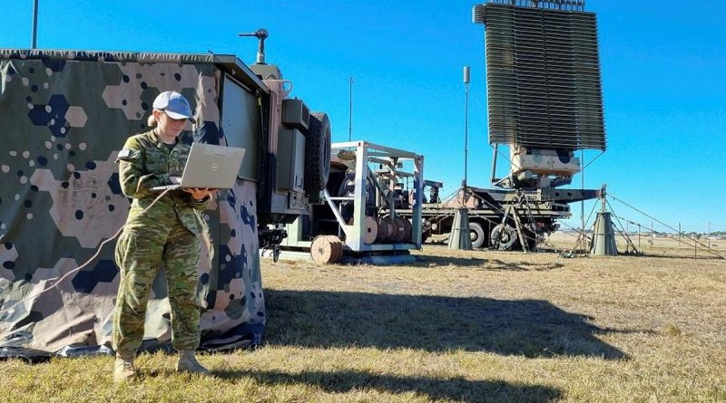 Air surveillance operator Leading Aircraftwoman Olivia Towns monitors communication systems for the No. 114 Mobile Control and Reporting Unit BlueJay system at Evans Head Memorial Airfield during Exercise Talisman Sabre. Story by Bettina Mears.