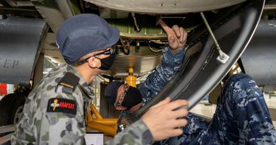 Corporal Andrew Ashbrook, right, helps avionics technician trainee Seaman William Cook to identify, recover and replace a faulty voltage regulator. Story by Flight Lieutenant Julia Ravell.