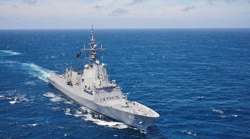 HMAS Sydney conducts manoeuvres off the South Coast of NSW late last year. Photo by Peter Beeh.